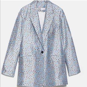 Zara Blue Floral Oversized Blazer